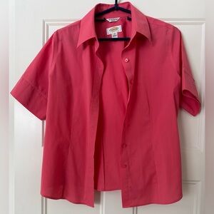 Talbots Button-Up Blouse pink collared short sleeves wrinkle resistant size 10p